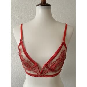 Thistle & Spire Bra Mirage Eyelash Semi Sheer Lace Plunge Lingerie